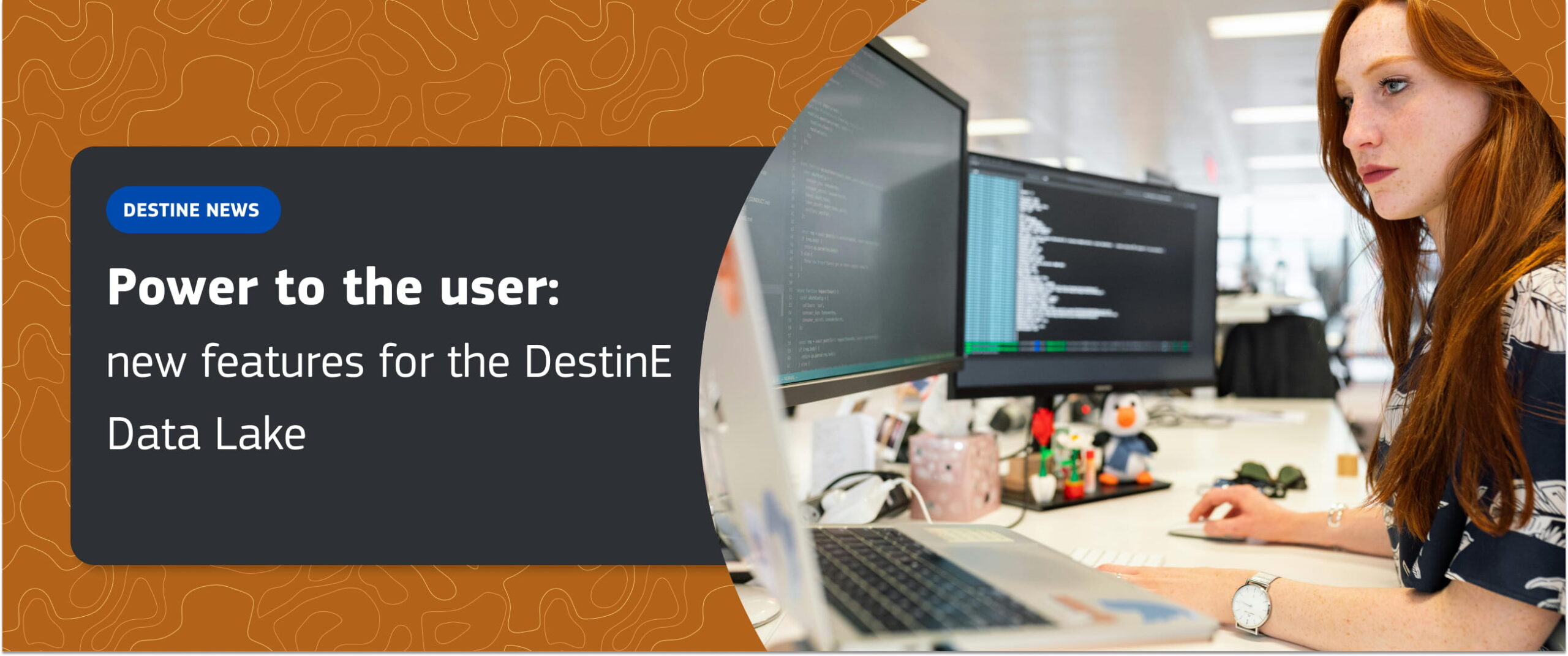 Banner showing a woman typing