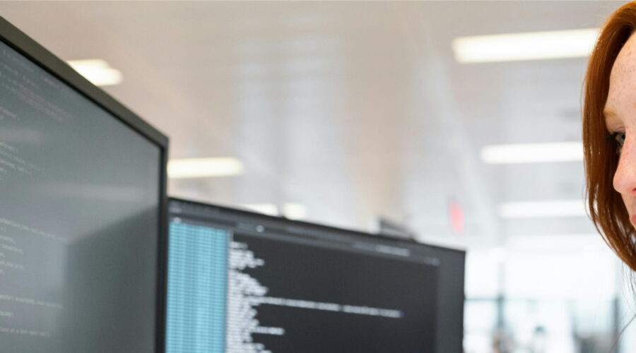 a woman in an office environment